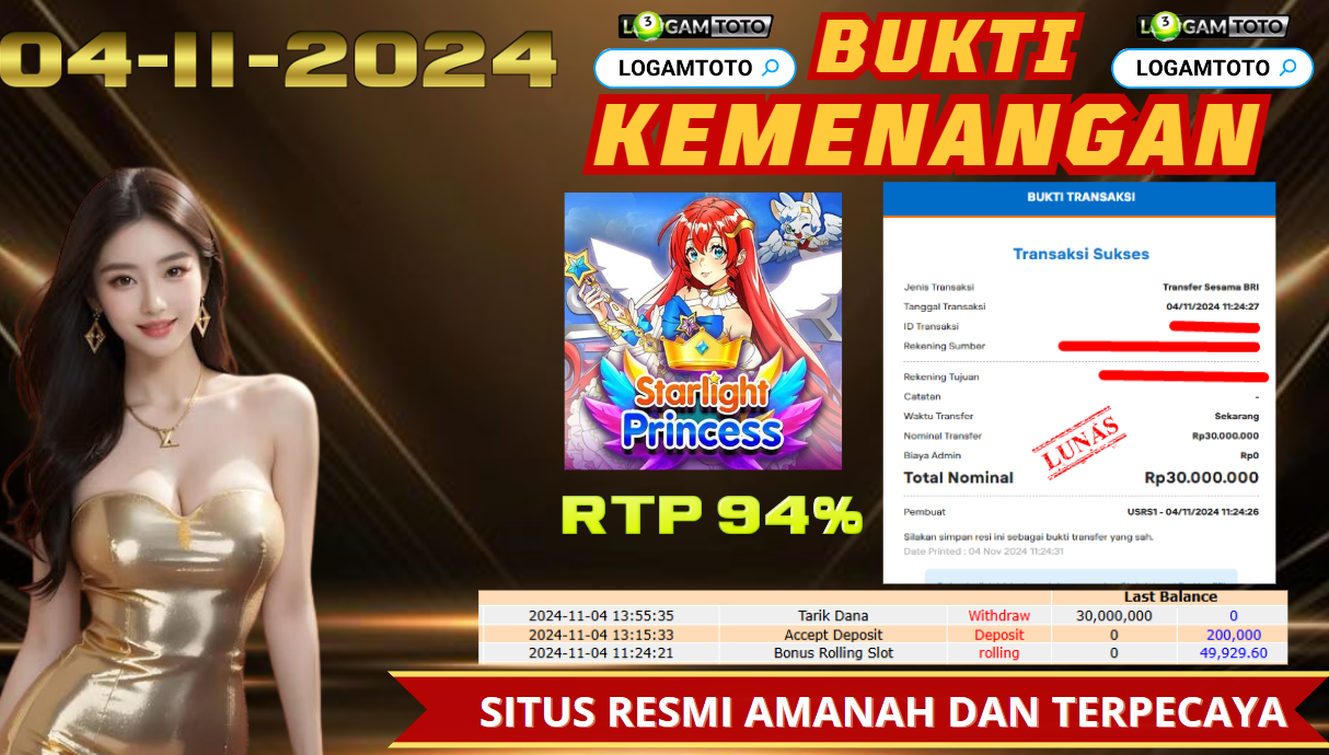 SELAMAT KEPADA MEMBER SETIA LOGAMTOTO BERHASIL JACKPOT DI PERMAINAN SLOT STARLIGHT PRINCESS